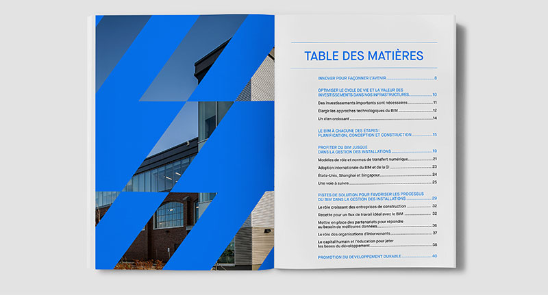 Image of the table of contents of the Pomerleau white paper, produced with the help of the Exponentiel communications agency.