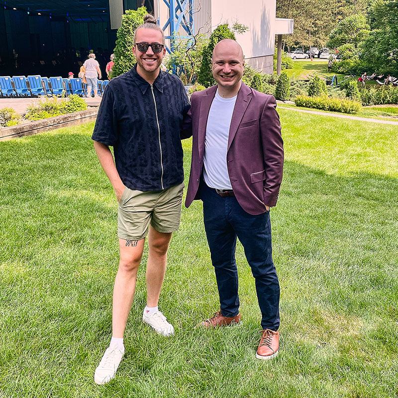 Xavier Roy, general manager of the Festival de Lanaudière and Mathieu Dufour, Quebec comedian